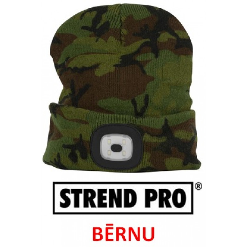 Cepure Strend Pro Albacore BĒRNU CAMO , 4x SMD LED, USB uzlāde , S izmērs