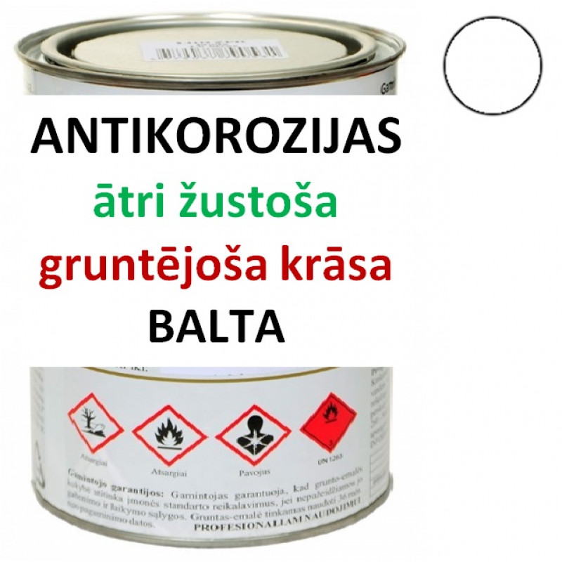 Ātri žūstoša krāsa-grunts metālam 1 litrs balta RAL9003