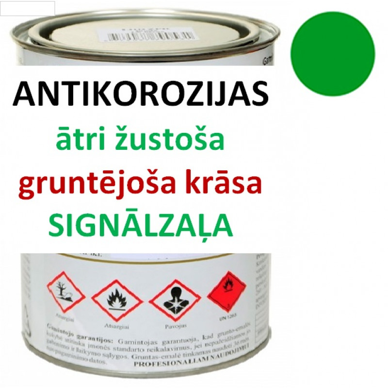 Ātri žūstoša krāsa-grunts metālam 1 litrs signālzaļa