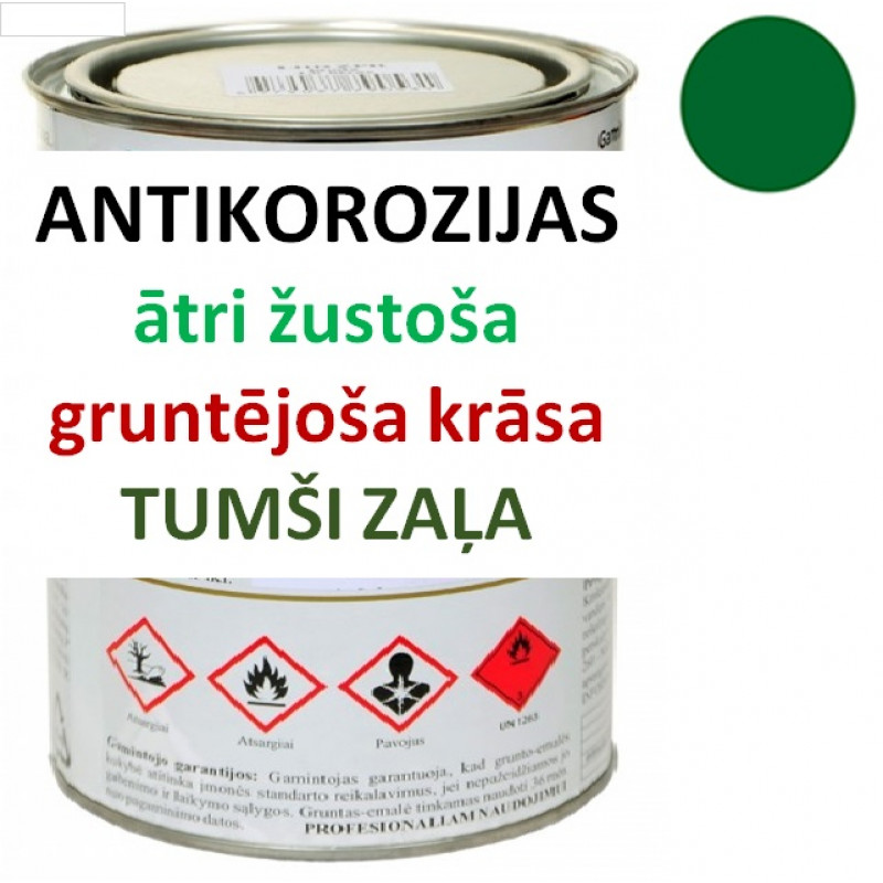 Ātri žūstoša krāsa-grunts metālam 1 litrs tumsi zaļa RAL6005