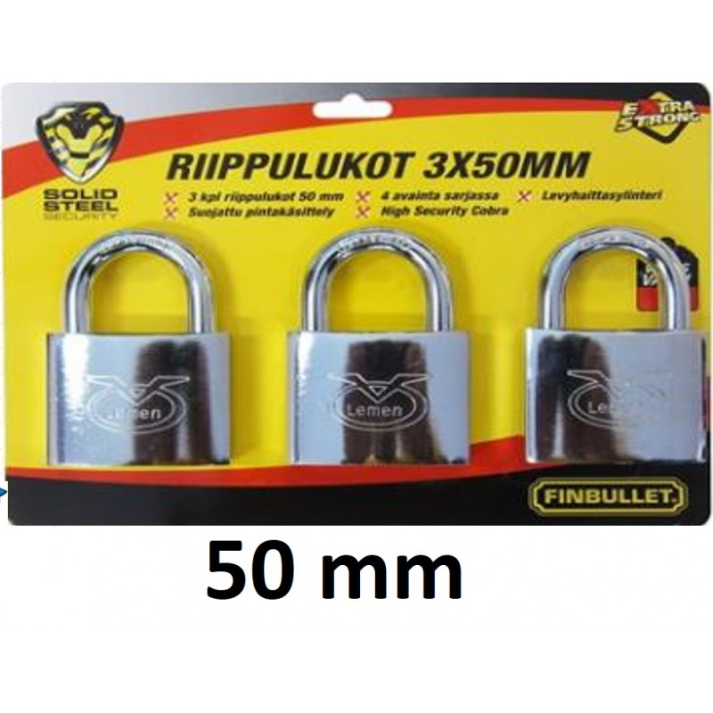 Padlock 50mm 3.pcs with 4 identical keys