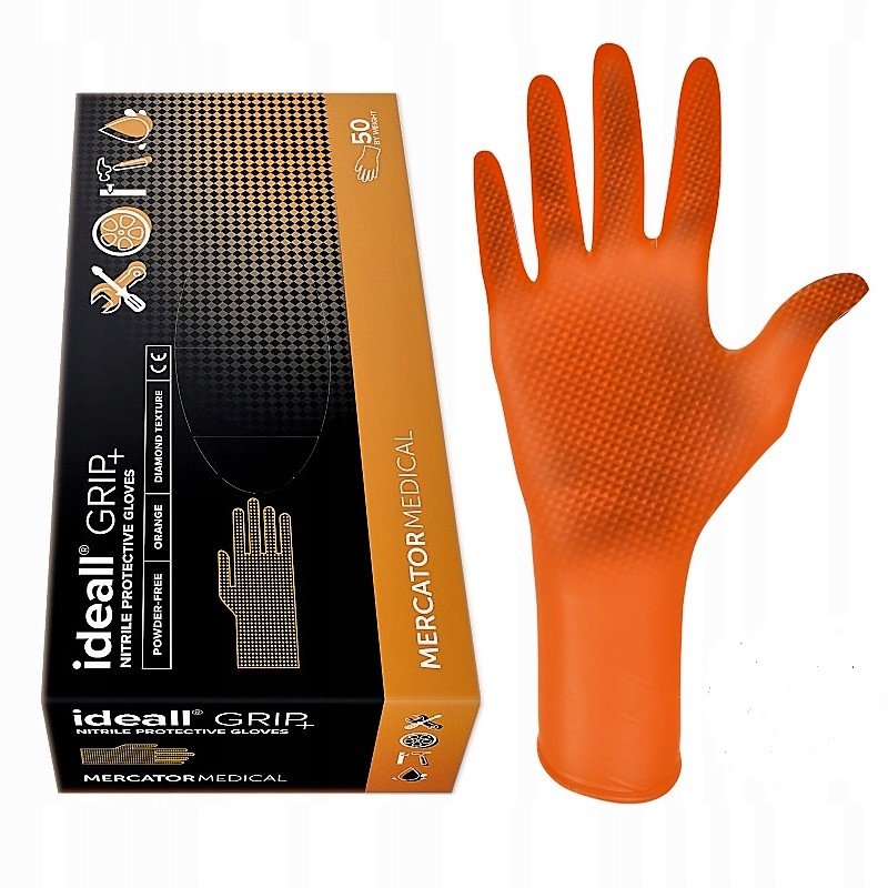 ideall® grip+ orange premium nitrila cimdi (50gab/pakā)