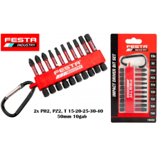 Treicienizturīgi uzgaļi FESTA INDUSTRY PH-PZ-TORX S2 1/4" 50mm 10gab