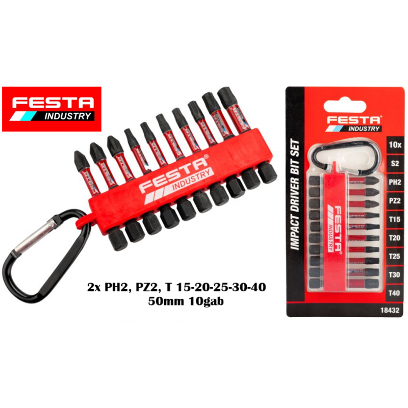 Treicienizturīgi uzgaļi FESTA INDUSTRY PH-PZ-TORX S2 1/4" 50mm 10gab