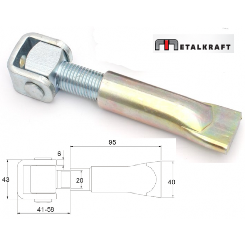 Regulējama ieskrūvējama eņģe M20x 80 + murējamā uzmava MetalKraft