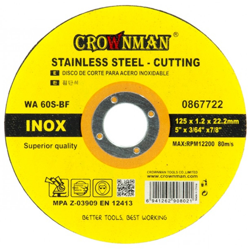 Disks griešanai INOX 125*1.2*22.2 mm CROWNMAN